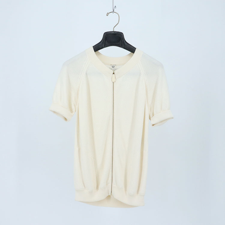 HERMES/エルメス〉半袖ニットブルゾン アイボリー コットン70％シルク